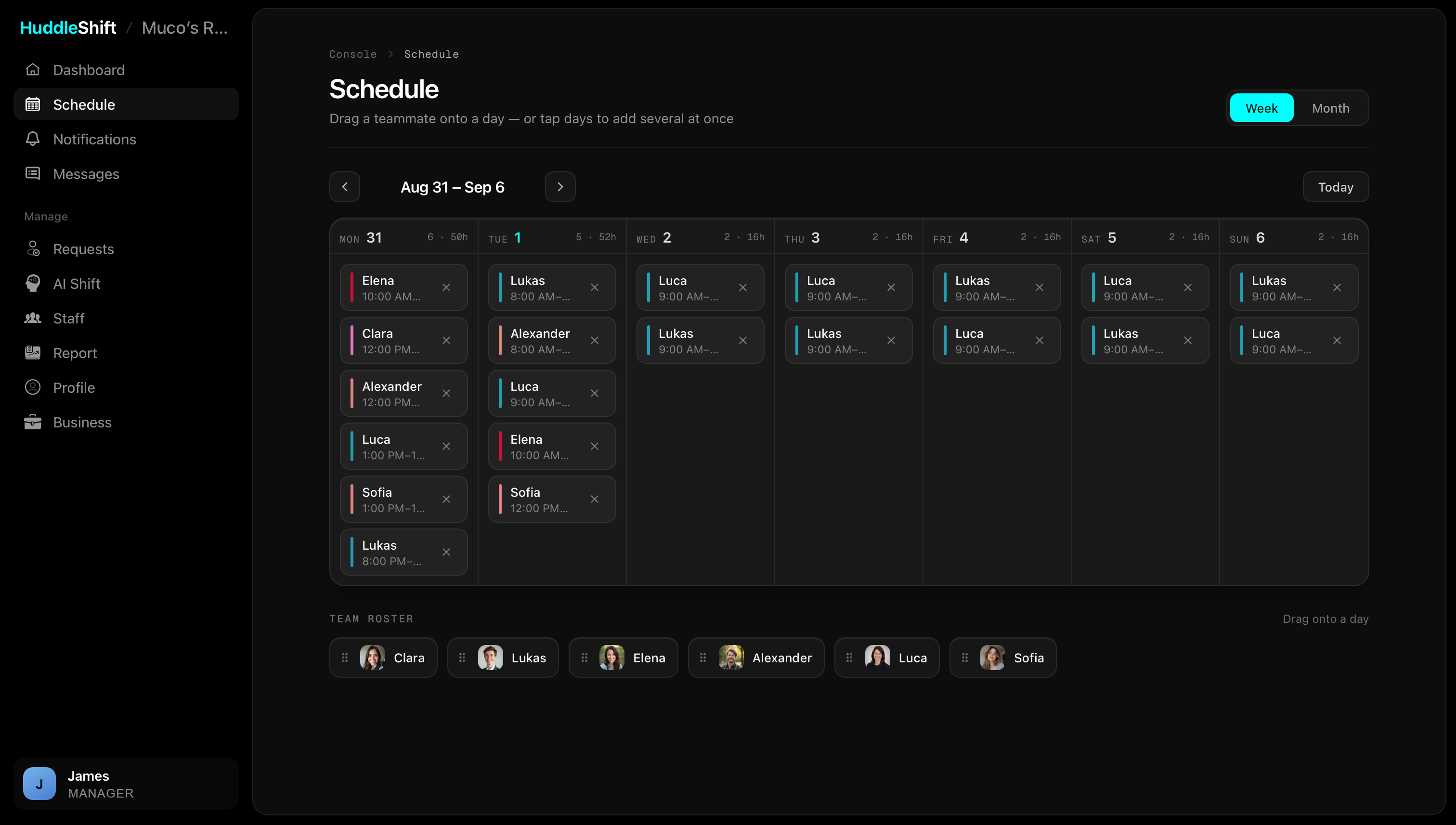 HuddleShift Web schedule